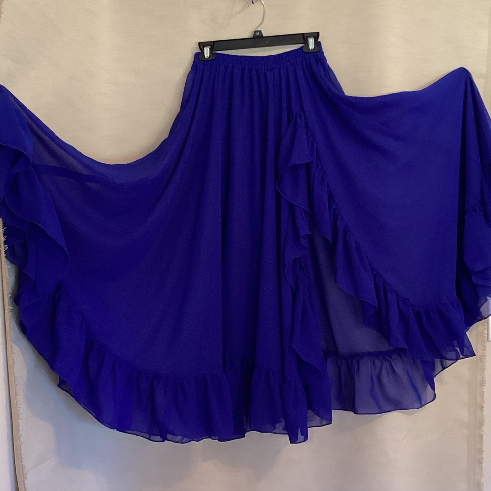 Sheer Chiffon Blue Ruffled Belly Dance Skirt - Women - Picture 2 of 5